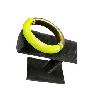 Vintage‎ Stretch Green Tone Enamel & Gold Tone Bracelet Chic Statement Jewelry